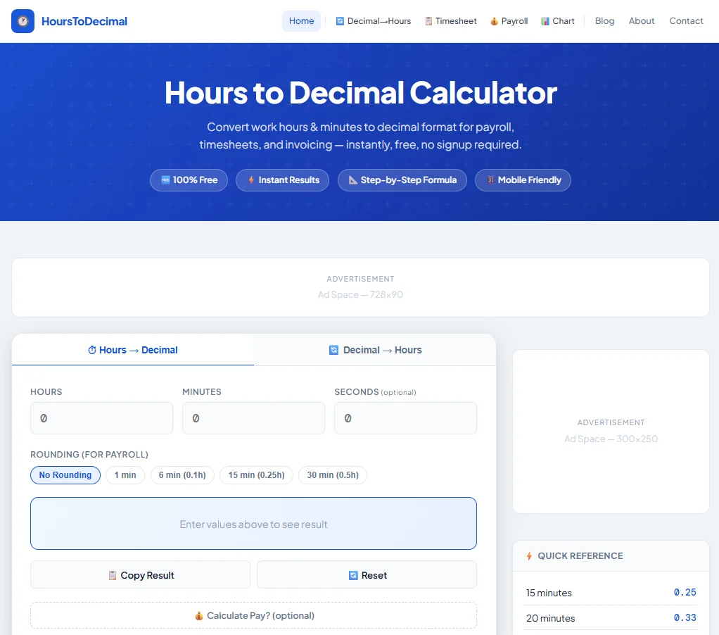 Hours to Decimal Calculator